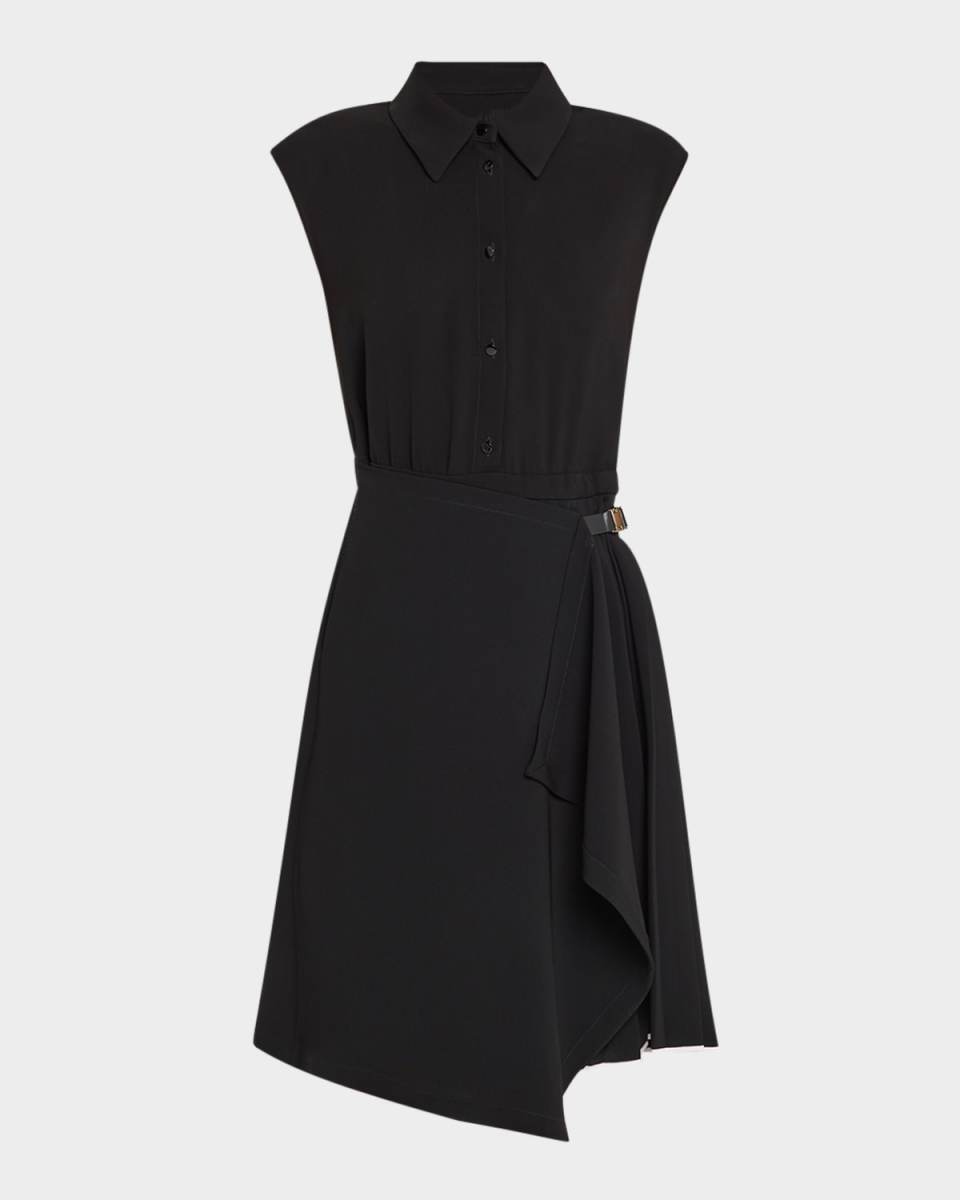 Demetra Pleated Cap-Sleeve Shirtdress